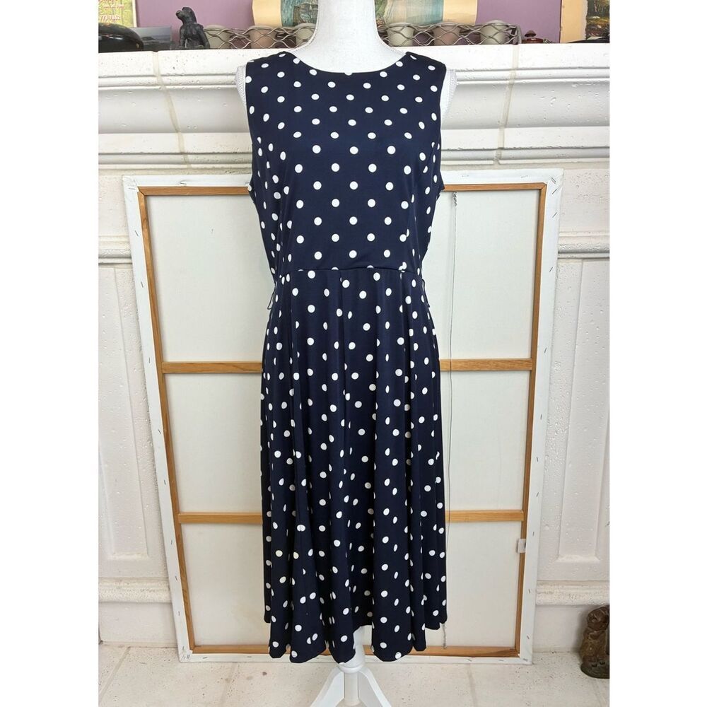 Jessica H Classic Navy Polka Dot Sleeveless Midi Dress Fit n Flare